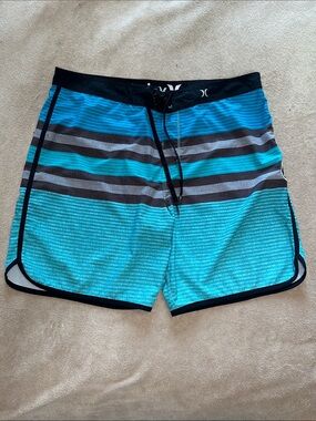 Hurley Men's Blue Striped Swim Trunks Size 36